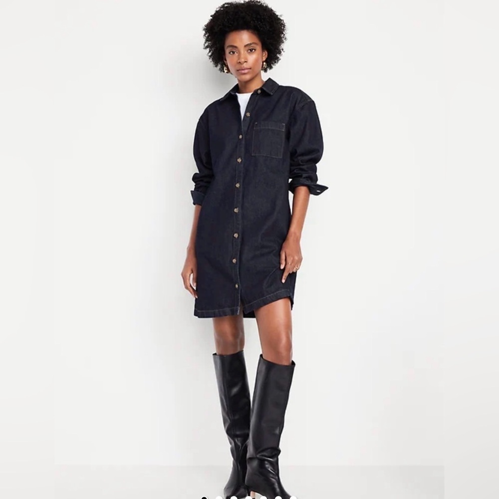 Old Navy BoHo Fall Western Rodeo Long-Sleeve Denim Mini Shirt Dress M Tall